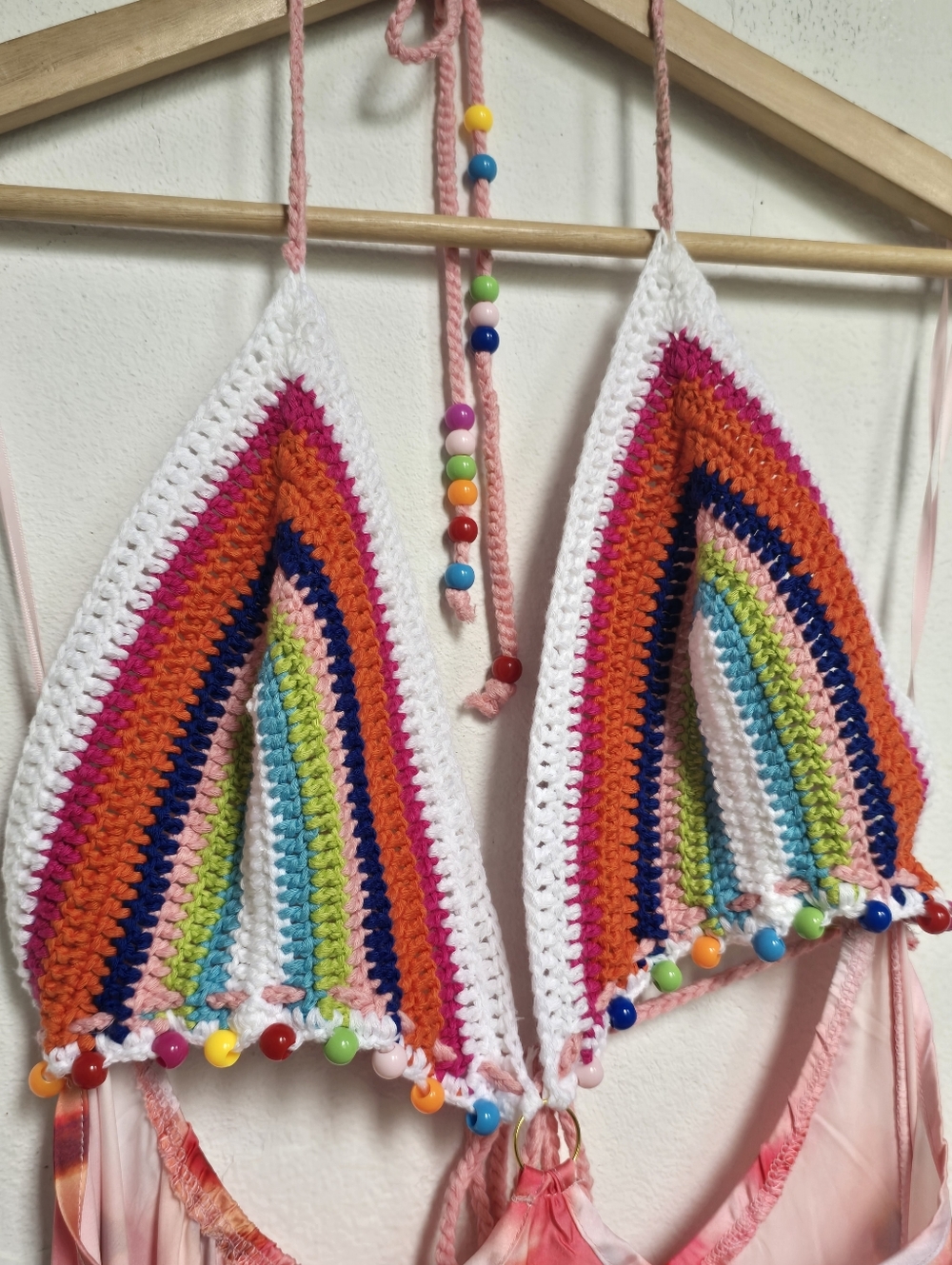H&Y Collection Crochet Rainbow Halter Maxi Dress Boho Festival Y2K L - Picture 9 of 17